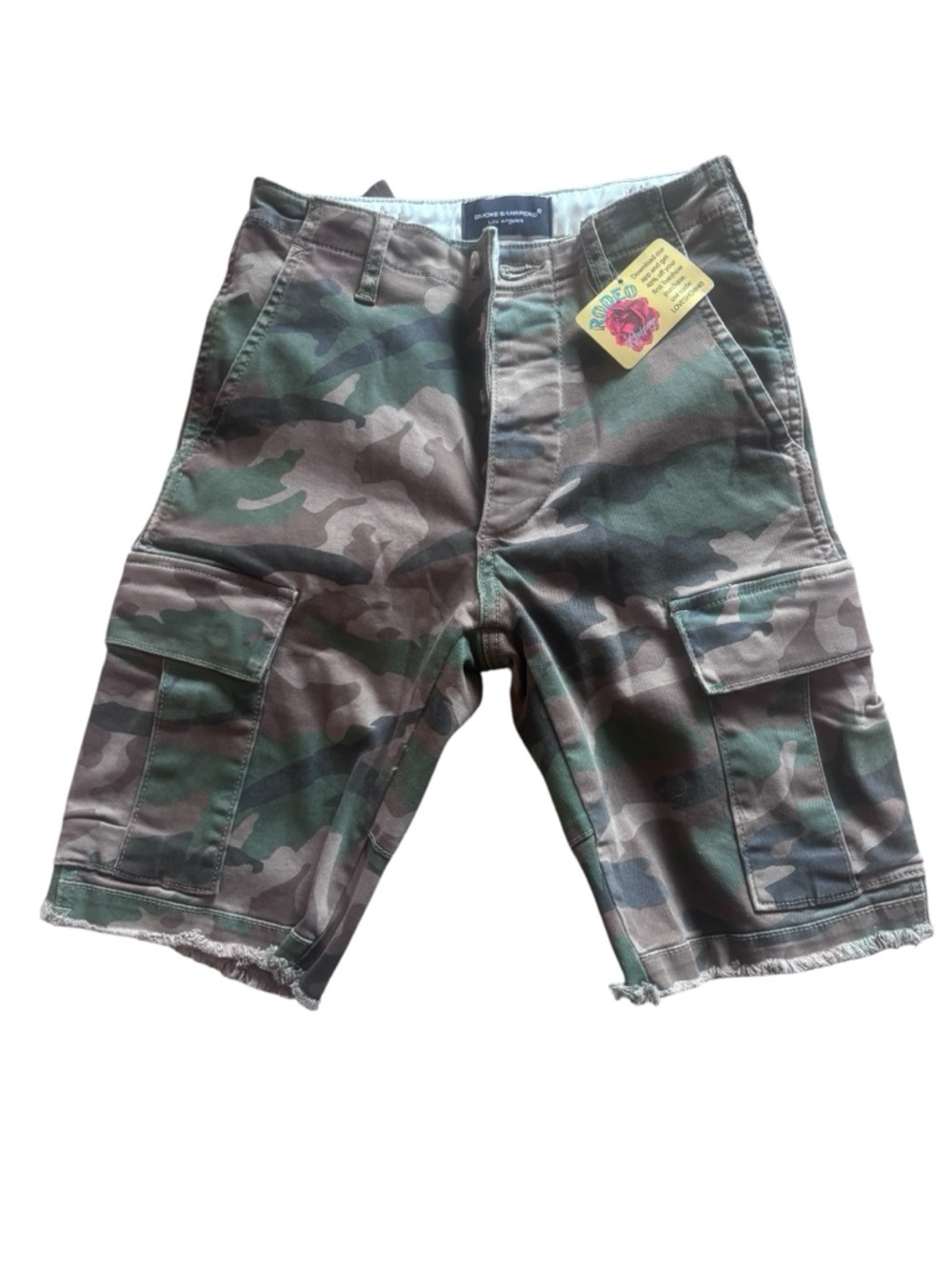 Smoke & Mirrors Camo Cargo Shorts Raw Hem Utility Military Style